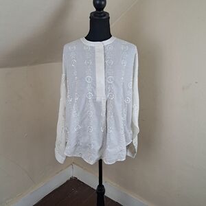 Modelama (Modern Crafted)White Embroidered Floral Blouse Size L?(No Size Tag)